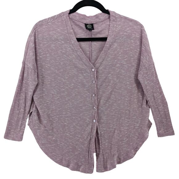 Bobeau Ribbed Sweater S Purple‎ Cardigan Lightweight Knit Button Front High Low - Picture 1 of 8